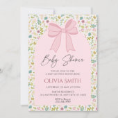 Pink Bow Floral Baby Shower Kaart (Voorkant)