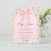 Pink Bow Floral Baby Shower Kaart (Staand voorkant)