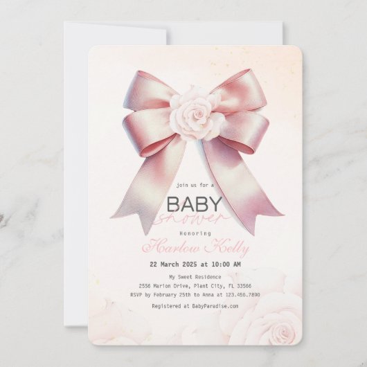 Pink Bow floral Baby shower Kaart (Voorkant)