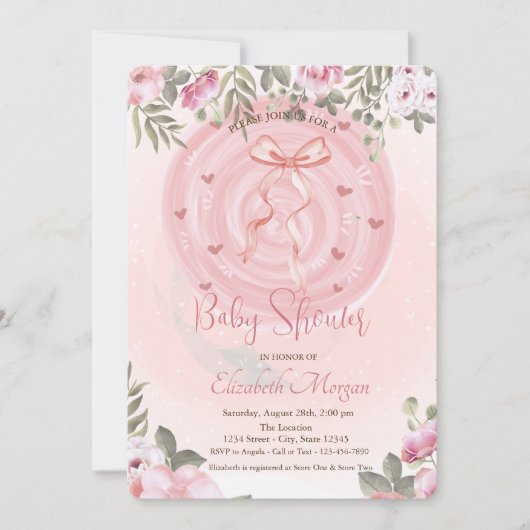 Pink Bow Floral Baby shower Kaart (Voorkant)