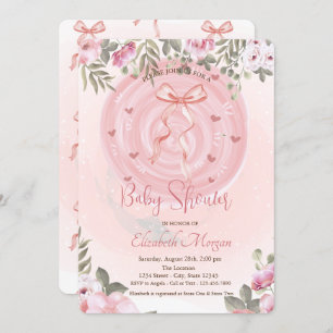Pink Bow Floral Baby shower Kaart