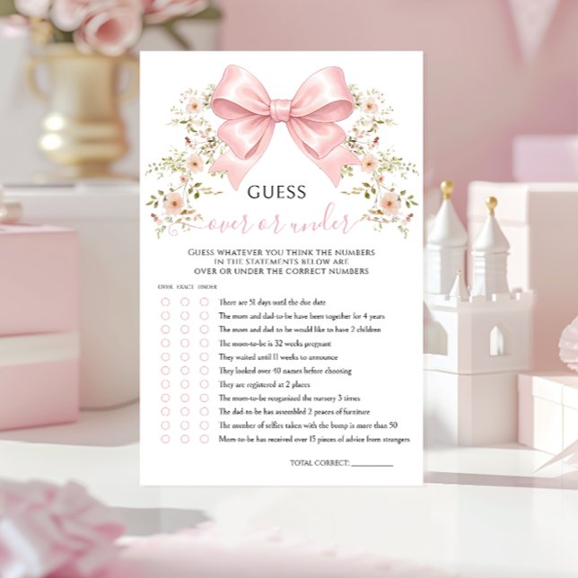 Pink Bow Floral Baby Shower Over or Under Game (Creator heeft geüpload)