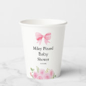 Pink Bow Floral Baby Shower Party Papieren Bekers (Achterkant)