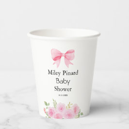 Pink Bow Floral Baby Shower Party Papieren Bekers