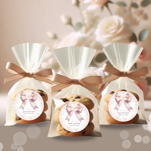 Pink Bow floral Baby shower Ronde Sticker