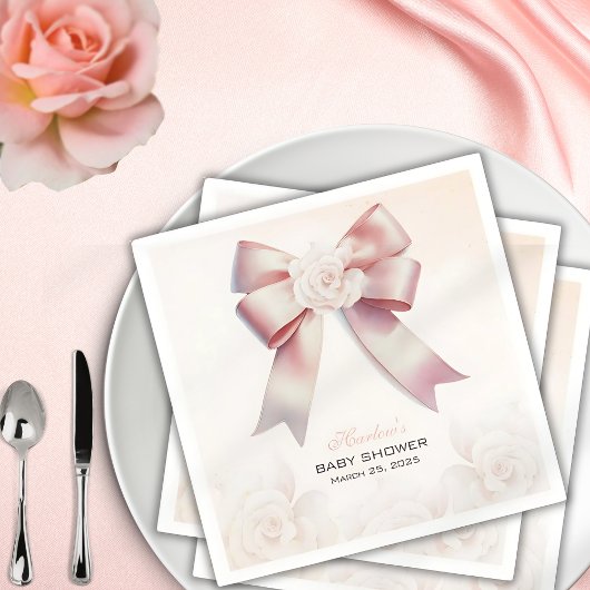 Pink Bow floral Baby shower Servet