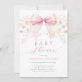 Pink Bow Floral Baby shower Uitnodiging (Voorkant)