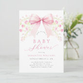 Pink Bow Floral Baby shower Uitnodiging (Staand voorkant)