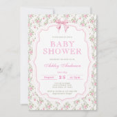 Pink Bow Floral Baby shower Uitnodiging (Voorkant)