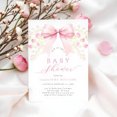 Pink Bow Floral Baby shower Uitnodiging