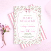 Pink Bow Floral Baby shower Uitnodiging