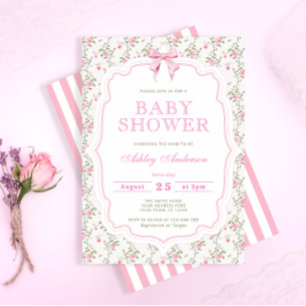 Pink Bow Floral Baby shower Uitnodiging
