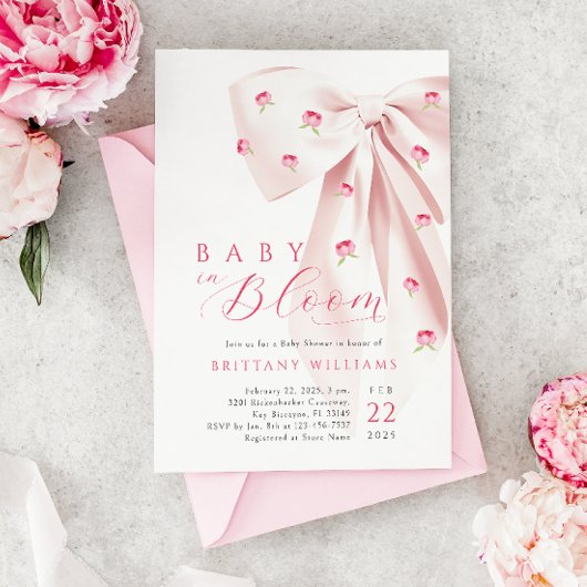 Pink Bow Floral Baby shower Uitnodiging