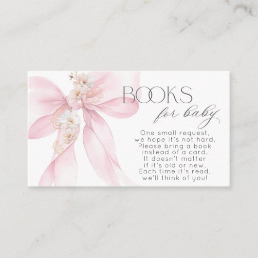 Pink Bow Floral Boek voor baby ticket Informatiekaartje (Voorkant)