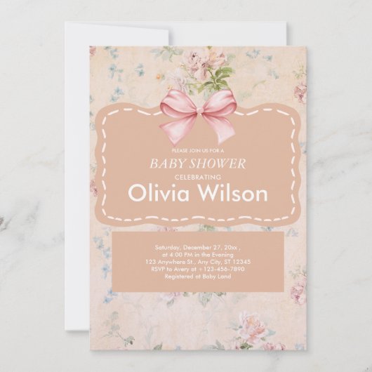 Pink Bow floral  Boho Baby shower Kaart (Voorkant)