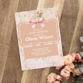 Pink Bow floral  Boho Baby shower Kaart