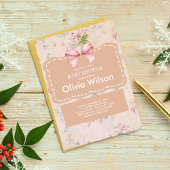 Pink Bow floral  Boho Baby shower Kaart