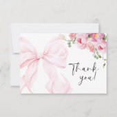 Pink Bow Floral Bridal Shower Bedankkaart (Voorkant)