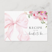 Pink Bow Floral Bridal Shower Recipe Request Informatiekaartje (Voorkant)