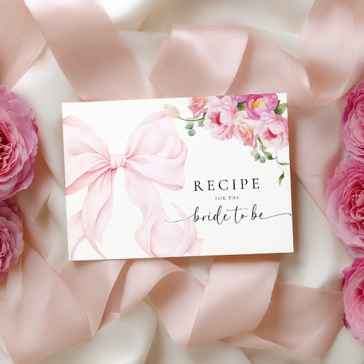 Pink Bow Floral Bridal Shower Recipe Request Informatiekaartje