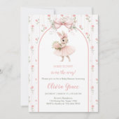 Pink Bow & Floral Bunny Baby Shower  Kaart (Voorkant)