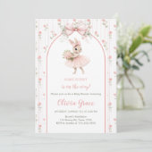 Pink Bow & Floral Bunny Baby Shower  Kaart (Staand voorkant)