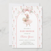 Pink Bow & Floral Bunny Baby Shower Kaart (Voorkant)