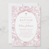 Pink Bow Floral Chinoiserie Doop Uitnodiging (Voorkant)