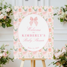 Pink Bow Floral Coquette Baby shower Welkomstbord