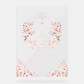 Pink Bow Floral Crest Baby Meisje Douche welkom Acryl Bord (Voorkant)
