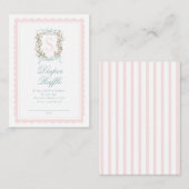 Pink Bow Floral Crest Diaper Raffle Ticket Informatiekaartje (Voorkant / Achterkant)