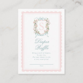 Pink Bow Floral Crest Diaper Raffle Ticket Informatiekaartje