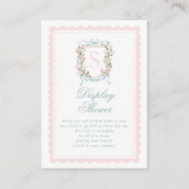 Pink Bow Floral Crest Display Shower Informatiekaartje