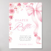 Pink Bow Floral Diaper Raffle Table Sign Poster (Voorkant)