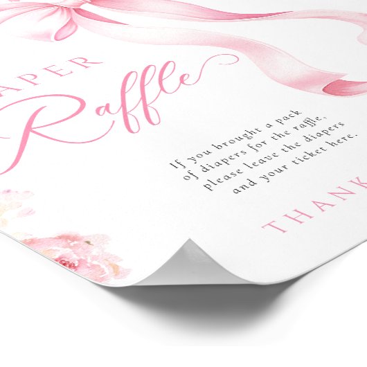 Pink Bow Floral Diaper Raffle Table Sign Poster (Hoek)