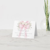 Pink Bow Floral Eucalyptus Baby Shower Bedankkaart (Voorkant)