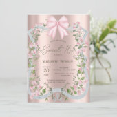 Pink Bow Floral Frame Rose Gold Sweet 16  Kaart (Staand voorkant)