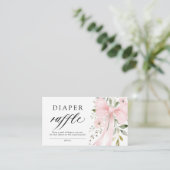 Pink Bow Floral Girl Baby Shower Diaper Raffle Informatiekaartje (Staand voorkant)