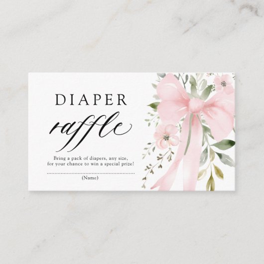 Pink Bow Floral Girl Baby Shower Diaper Raffle Informatiekaartje (Voorkant)