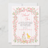Pink Bow Floral Goose Baby Shower  Bedankkaart (Voorkant)