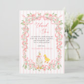 Pink Bow Floral Goose Baby Shower  Bedankkaart (Staand voorkant)