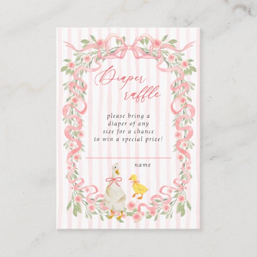 Pink Bow Floral Goose Baby Shower Diaper Raffle Informatiekaartje (Voorkant)