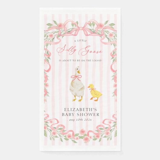 Pink Bow Floral Goose Baby Shower Servet (Voorkant)