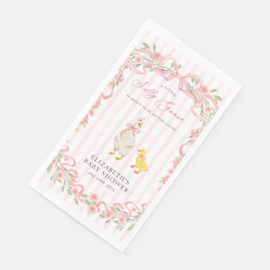 Pink Bow Floral Goose Baby Shower Servet (Hoek)