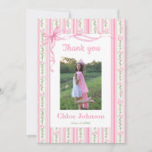 Pink Bow Floral Graduation Bedankkaart (Voorkant)