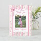 Pink Bow Floral Graduation Bedankkaart (Staand voorkant)