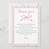Pink Bow Floral Graduation Bedankkaart (Achterkant)