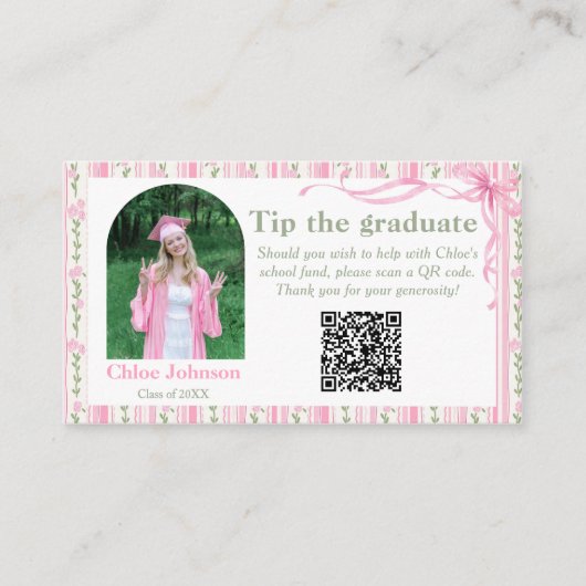 Pink Bow Floral Graduation Informatiekaartje (Voorkant)