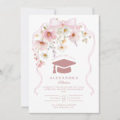 Pink Bow Floral Graduation Kaart (Voorkant)