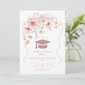 Pink Bow Floral Graduation Kaart (Staand voorkant)